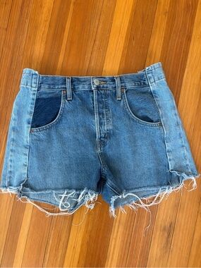 Etica Two-Tone Distressed Denim Shorts - Blue